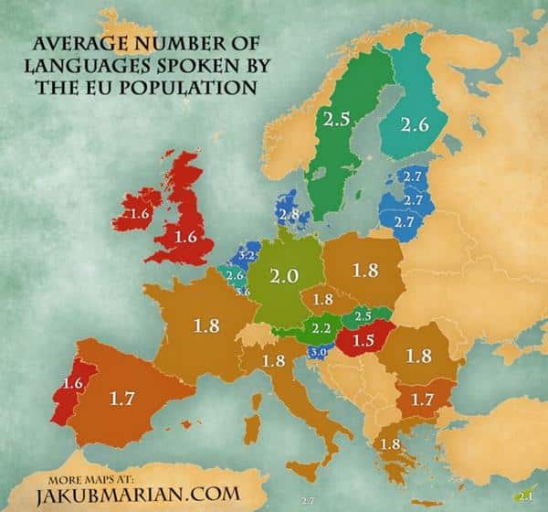 Nombre de langues parlées par la population européenne en 2012